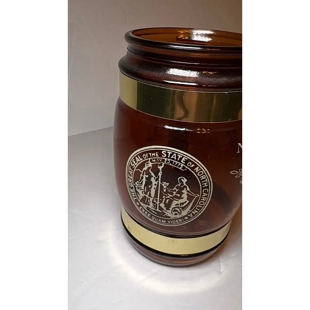Vintage North Carolina Tarheel State Souvenir Brown Glass Barrel Mug Wood
